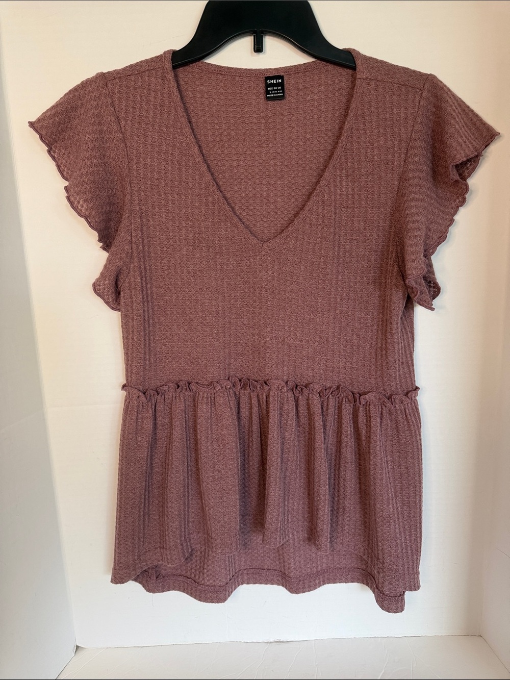 SHEIN Dusty Mauve Peplum V-Neck Flutter Sleeve Top ladies size L